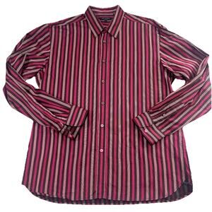 Ted Baker Dress Shirt Mens Size 5 (XL) Pink Black Striped Long Sleeve Button Up